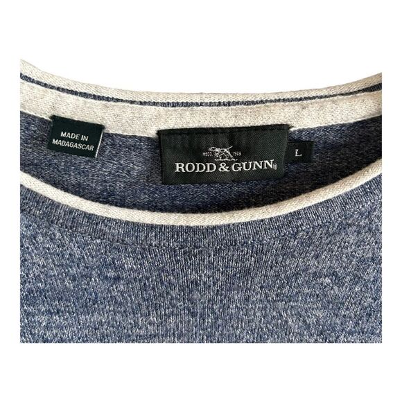 RODD & Gunn Crew Neck Cotton Sweater Blue Gray Relaxed Fit Lightweight Mens L - Picture 5 of 7